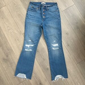 Madewell Cali Demi Boot Denim Jeans Distressed Raw Hem Size 27